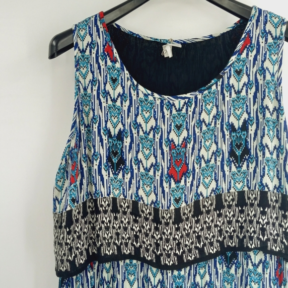BILA Boho Ikat Print Creped Fabric Overlay Bodice Sleeveless Maxi Dress XL - Picture 5 of 13